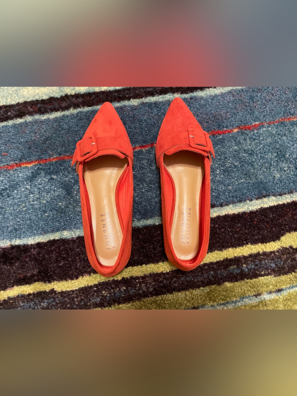 Journee Collection Orange-Red Pointed Buckle Loafers